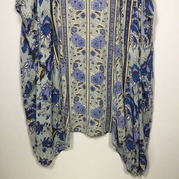 Floaty open front kimono duster blue flowers oversized size Small boho hippie - Picture 3 of 7